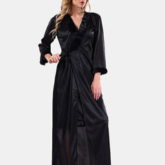 Be You V-Neck Lace Up Details Satin Maxi Nightdress With Robe