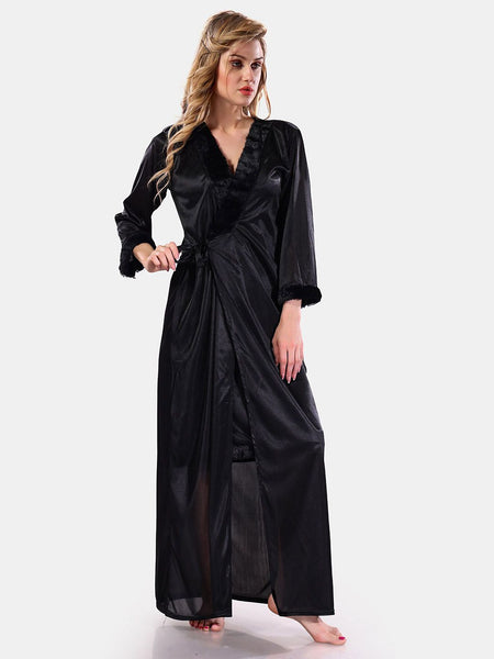 Be You V-Neck Lace Up Details Satin Maxi Nightdress With Robe