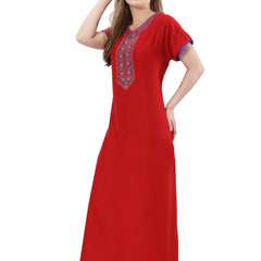 Be You Red Embroidered Maxi Nightdress