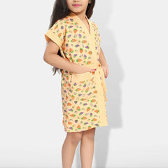Be You Strawberry Print Cream Conversational Cotton Drawstring Knee Length Bath Robe