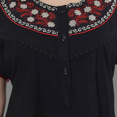 Be You Women Black Embroidered Maxi Nightdress