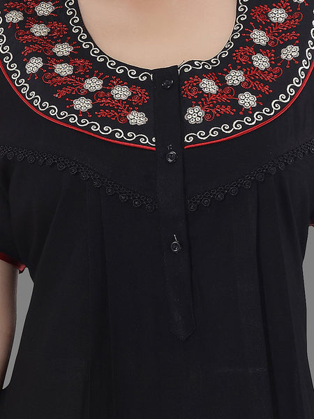 Be You Women Black Embroidered Maxi Nightdress