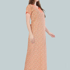 Be You Women Orange Printed Maxi Nightdress