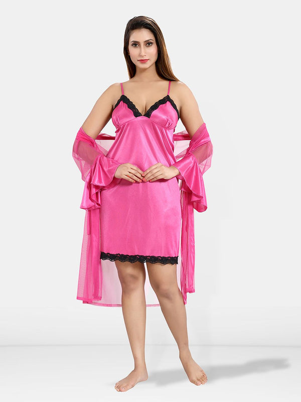 Be You Sleeveless Net Nightdress With Robe