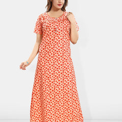 Be You Polka Dots Printed Round Neck Pure Cotton Maxi Nightdress