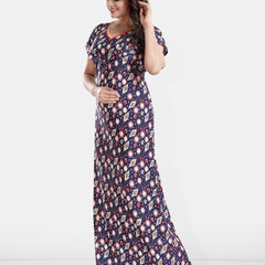 Be You Geometric Printed Satin Maternity Feeding Maxi Nightdress