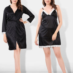 Be You Floral Lace Satin Night Dress With Robe