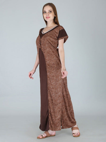 Be You Women Printed Satin Maxi Nightdress