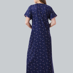 Be You Navy Blue Embroidered Maxi Nightdress