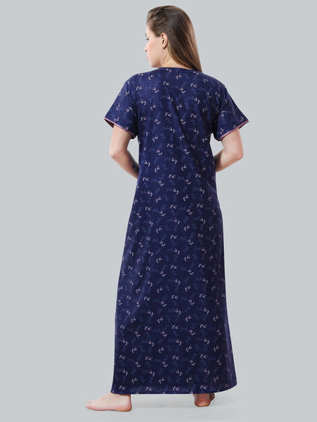 Be You Navy Blue Embroidered Maxi Nightdress