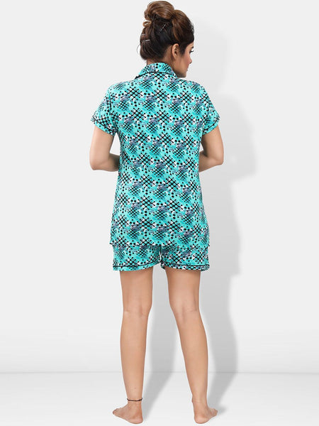 Be You Lapel Collar Geometric Printed Printed Night suit