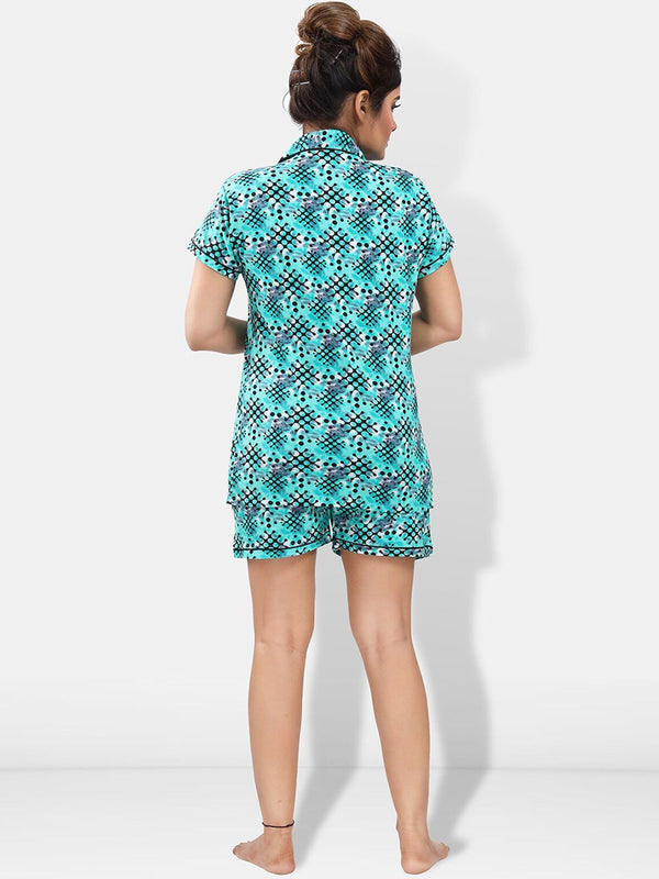 Be You Lapel Collar Geometric Printed Printed Night suit