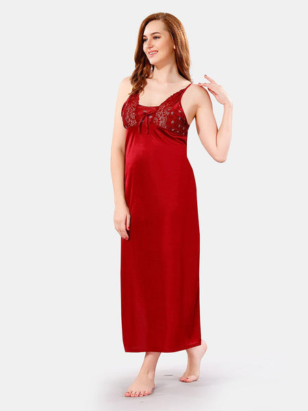 Be You V Neck Lace Satin Maxi Nightdress With Robe