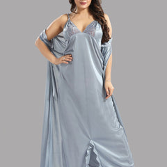Be You Grey 6 Piece Satin Maxi Nightdress