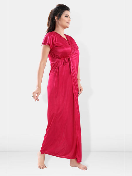 Be You V-Neck Satin Night Suit With Robe