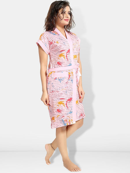 Be You Women Printed Cotton Anti-bacterial Super Soft Bath Robe With Belt