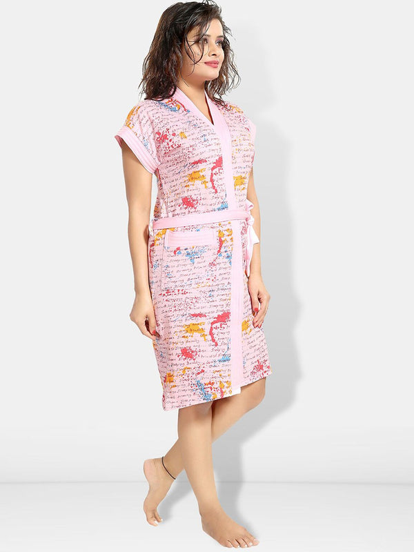 Be You Women Printed Cotton Anti-bacterial Super Soft Bath Robe With Belt