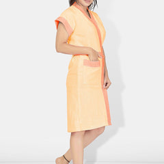 Be You Two-Tone Peach Solid Cotton Drawstring Knee Length Bath Robe-L/XL