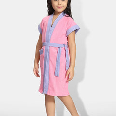 Be You Two-Tone Pink Solid Cotton Drawstring Knee Length Bath Robe