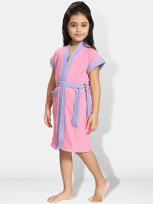 Be You Two-Tone Pink Solid Cotton Drawstring Knee Length Bath Robe