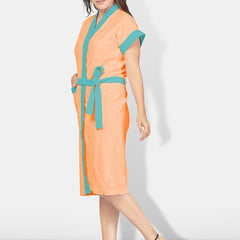 Be You Two-Tone Peach Solid Cotton Drawstring Knee Length Bath Robe-L/XL
