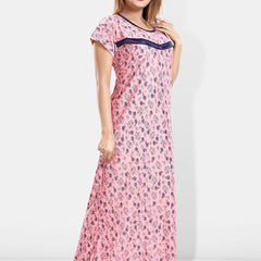 Be You Floral Printed Round Neck Satin Maternity Maxi Nightdress