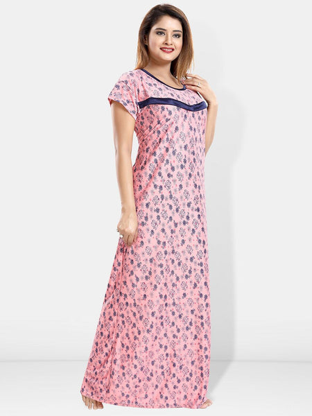 Be You Floral Printed Round Neck Satin Maternity Maxi Nightdress