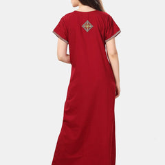 Be You Ethnic Motifs Embroidered Maxi Nightdress