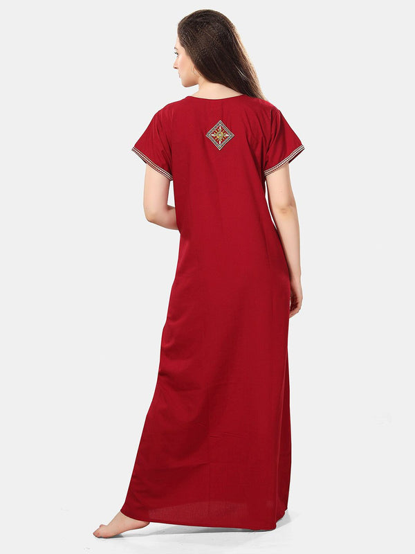 Be You Ethnic Motifs Embroidered Maxi Nightdress