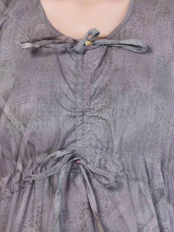 Be You Women Grey Geometric Printed Maxi Nightdress