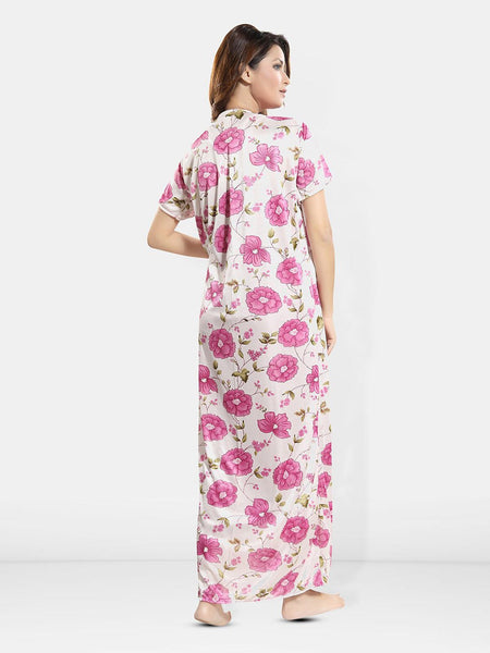 Be You Floral Printed Short Sleeves Satin Maxi Robe