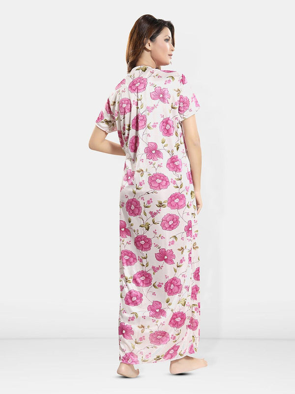 Be You Floral Printed Short Sleeves Satin Maxi Robe