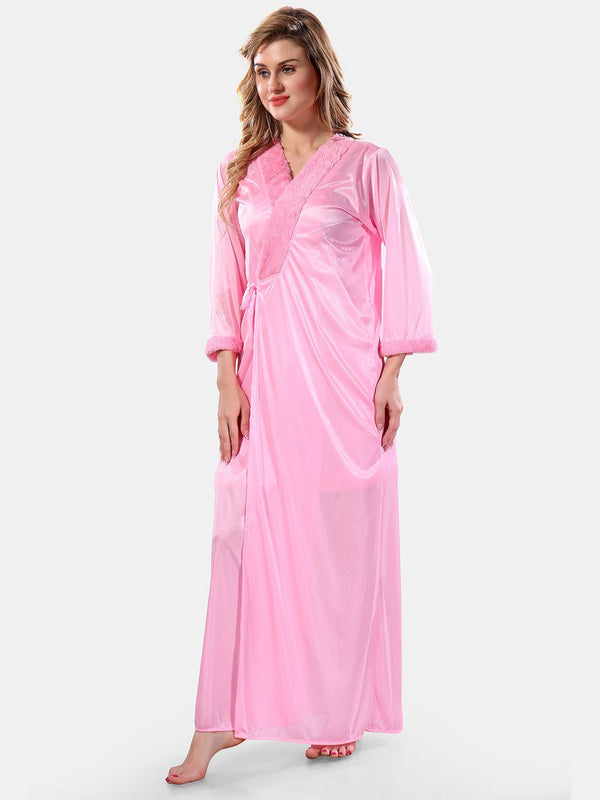 Be You Floral Lace Satin Night Dress With Robe