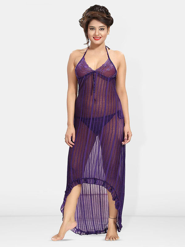 Be You Self Design Net Halter Neck Baby Doll With Brief
