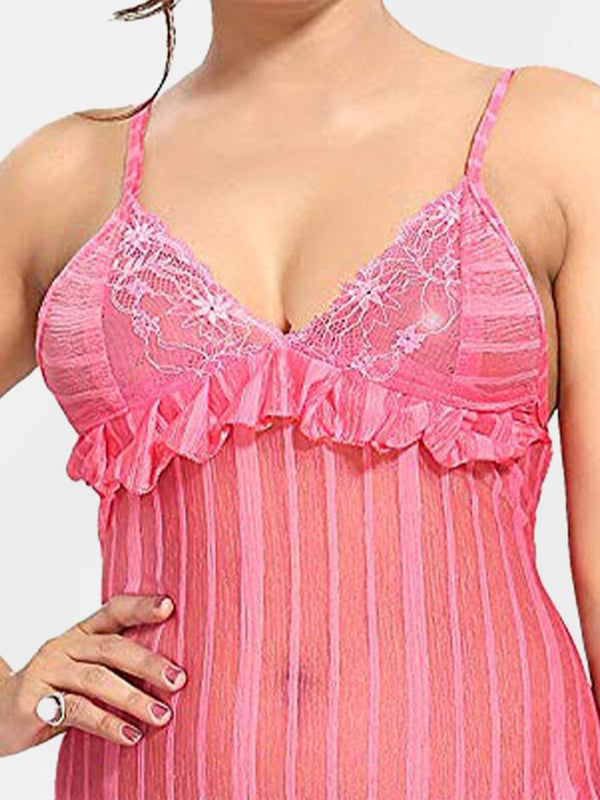 Be You Self Design Shoulder Straps Net Baby Doll With Brief