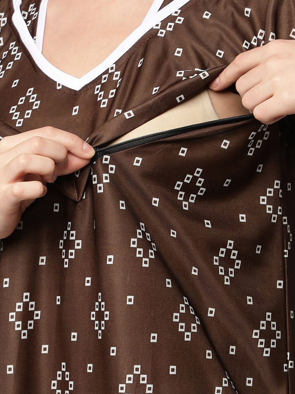 Be You Brown Printed Maxi Nightdress