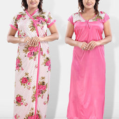 Be You Floral Printed Maxi Satin Nightdress With Robe