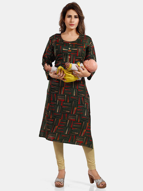 Be You Abstract Printed Round Neck Maternity Kurta