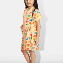 Be You Hearts Peach Conversational Cotton Drawstring Knee Length Bath Robe