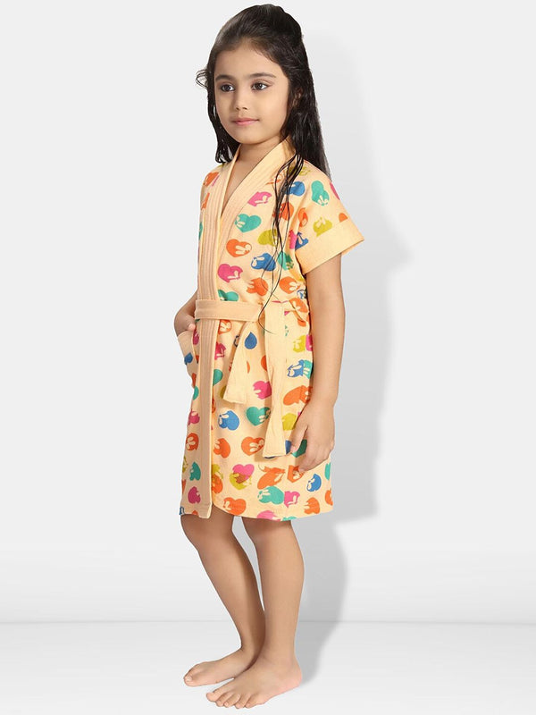 Be You Hearts Peach Conversational Cotton Drawstring Knee Length Bath Robe