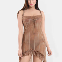 Be You Self Design Shoulder Straps Net Baby Doll With Brief