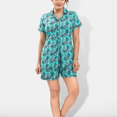 Be You Lapel Collar Geometric Printed Printed Night suit