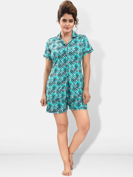 Be You Lapel Collar Geometric Printed Printed Night suit