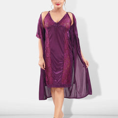 Be You Women Purple Solid Satin Nightdress-BUF-NIGHTY-2192-Purple