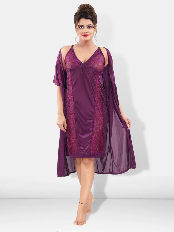 Be You Women Purple Solid Satin Nightdress-BUF-NIGHTY-2192-Purple