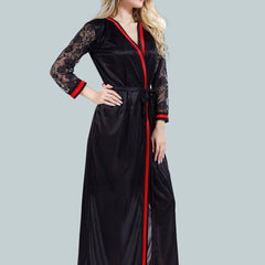 Be You V-Neck Lace Up Details Satin Baby Dolls With Robe
