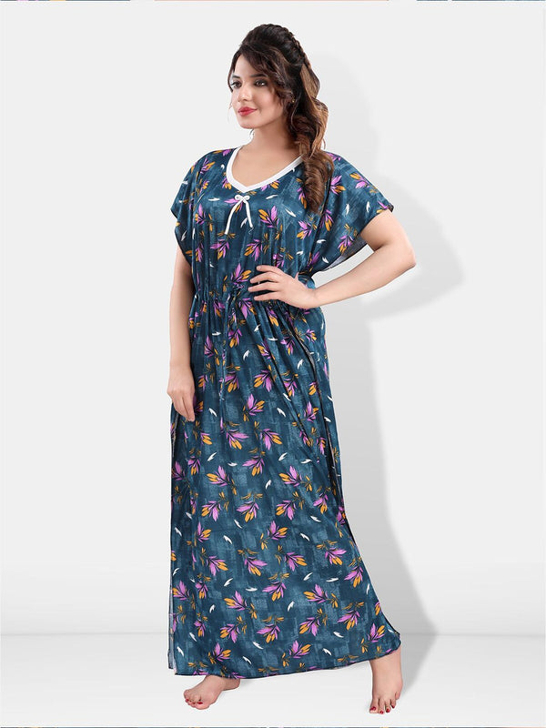 Be You Floral Printed Satin Kaftan Nightdress