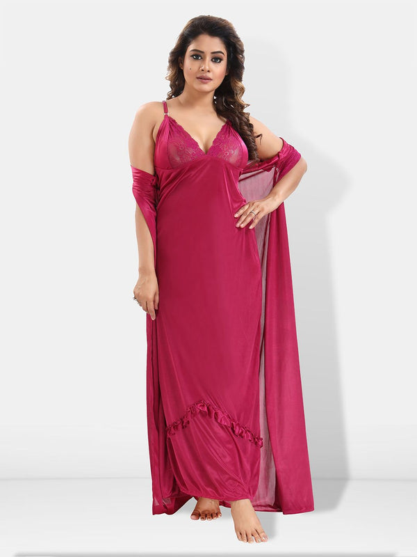 Be You 6 Pieces Satin Maxi Nightdress Set With Robe And Lingerie Set