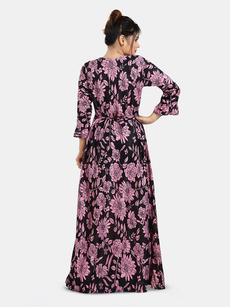 Be You Floral Printed V-Neck Satin Maxi Nightdress