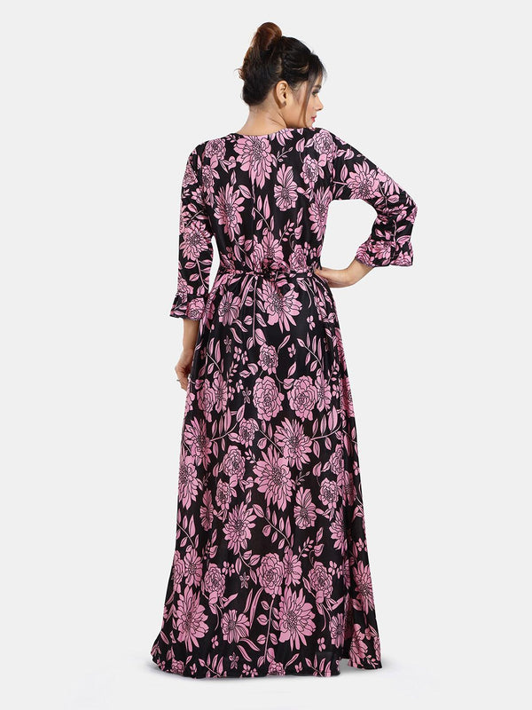 Be You Floral Printed V-Neck Satin Maxi Nightdress